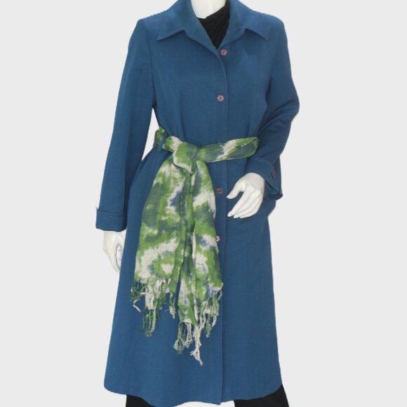 Vintage Forecaster of Boston Blue Trench Coat 1970's Minimalist Long Jacket M/L - Picture 7 of 11